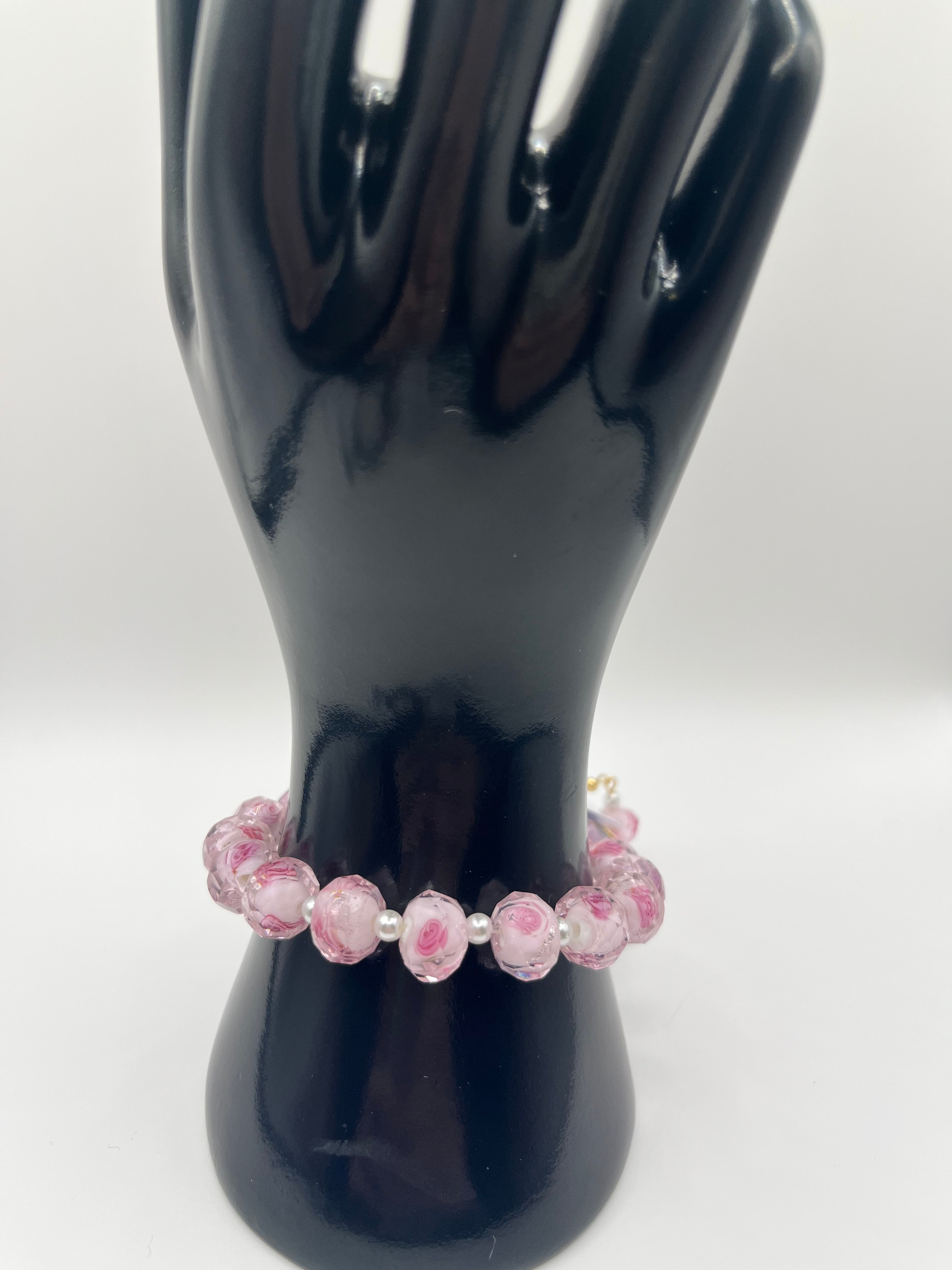 Pink/White Rose Bracelet set