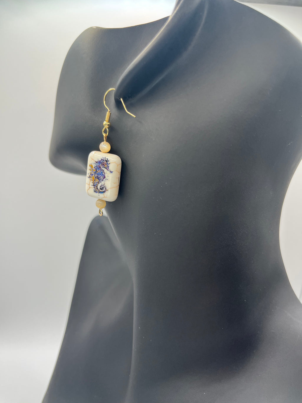 Fossil Print Seahorse Earrings